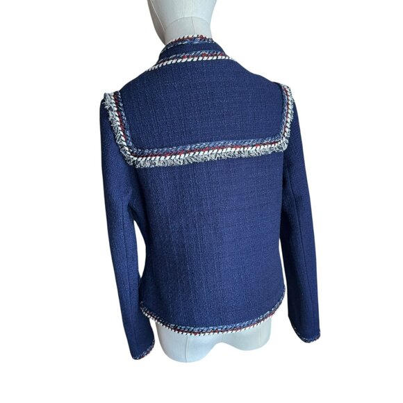 Boston Proper Navy Tweed Jacket Size 6 – Braided Trim & Star Buttons - Picture 5 of 7